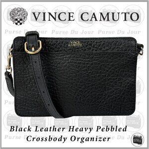 Vince Camuto Black Pebbled Leather Small Crossbody Back Zip Organizer Wallet